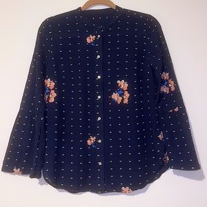 Embroidered French Dot Button Down Top